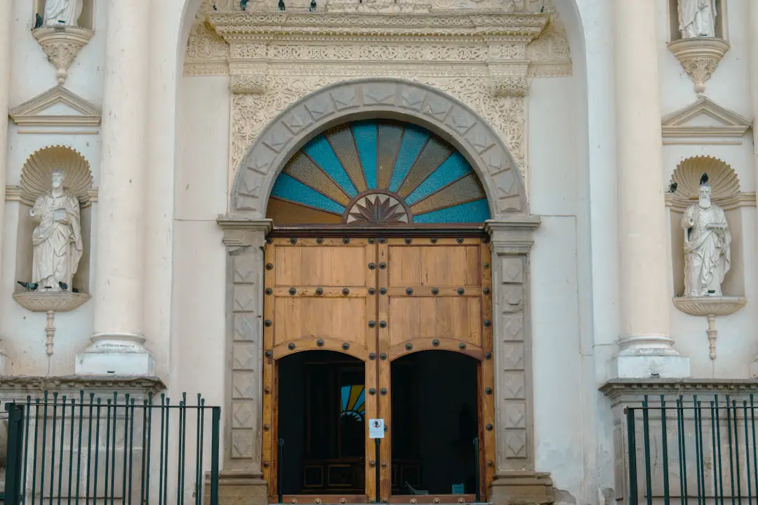 A large building with a large wooden door
